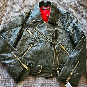 NWT ABS Black Faux Leather Motorcycle Jacket M